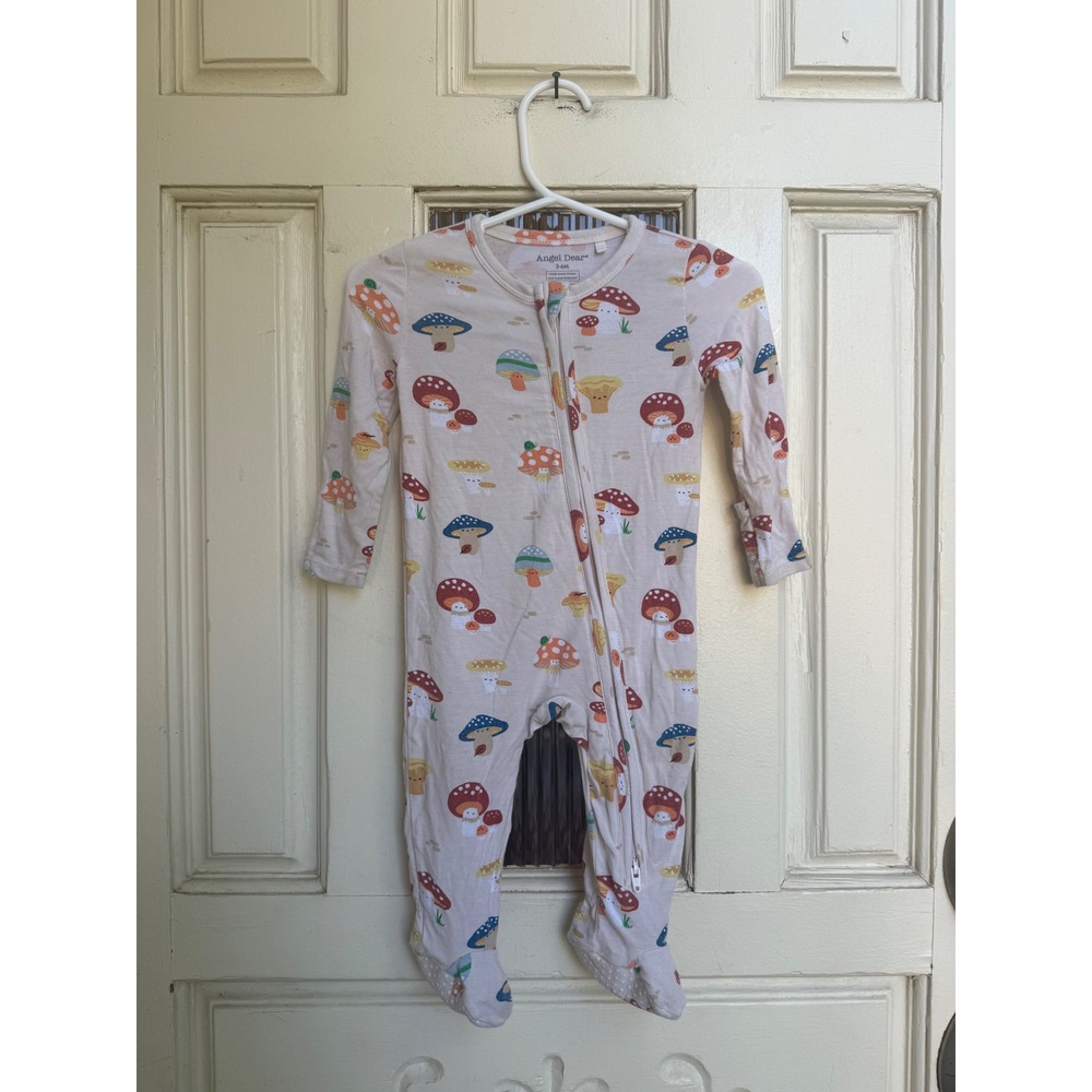 Angel Dear Baby Mushroom Bamboo Viscose Footed Sleeper Romper Size 3-6 Months